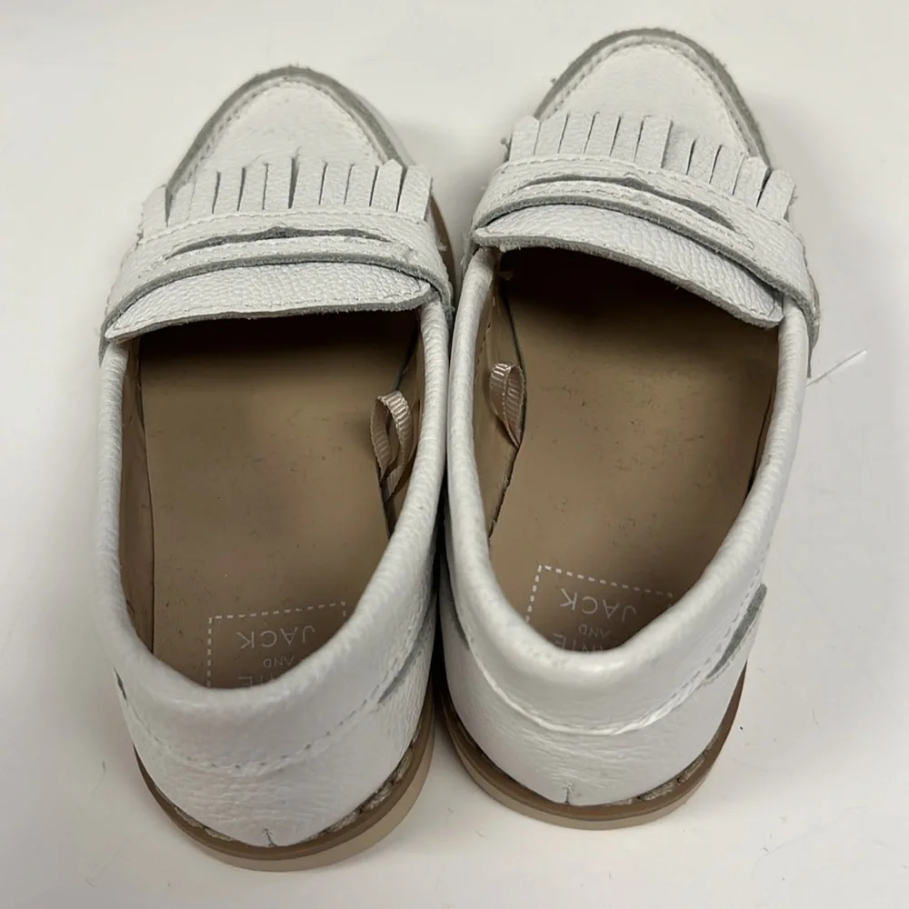 Janie and Jack Girls White Leather Kiltie Penny Loafers Size 5 Like New